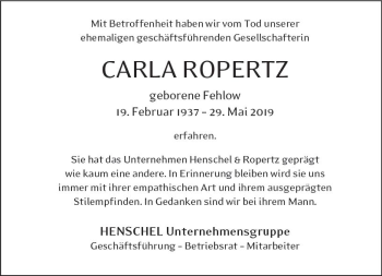 Traueranzeige von Carla Ropertz von vrm-trauer