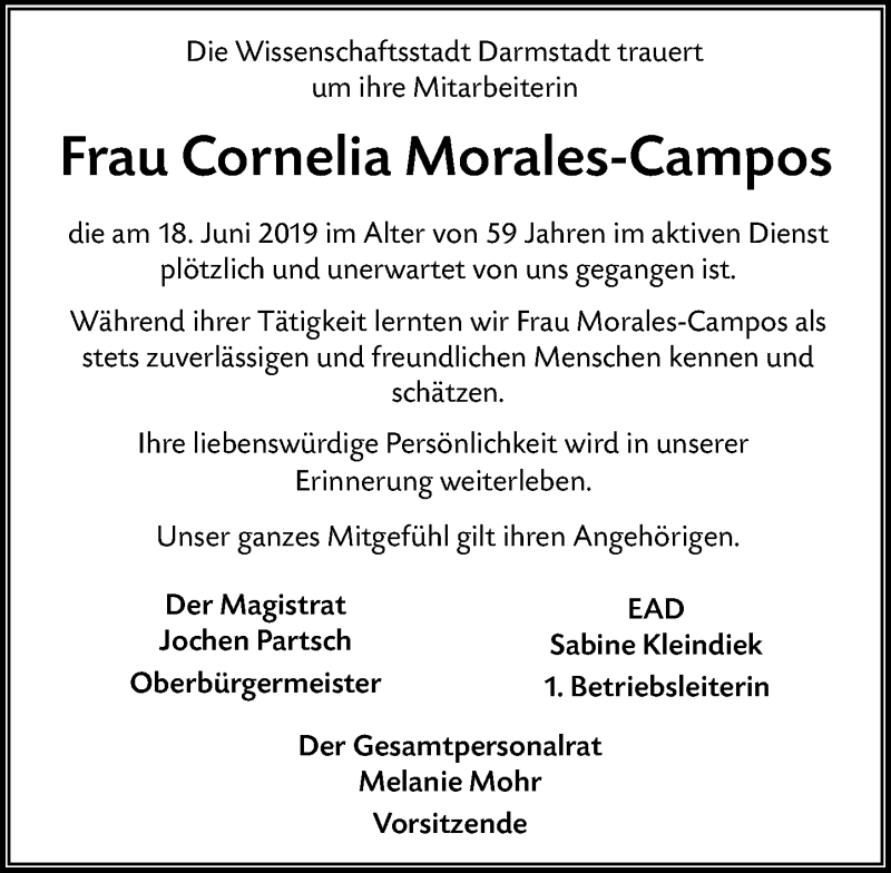  Traueranzeige für Cornelia Morales-Campos vom 29.06.2019 aus vrm-trauer