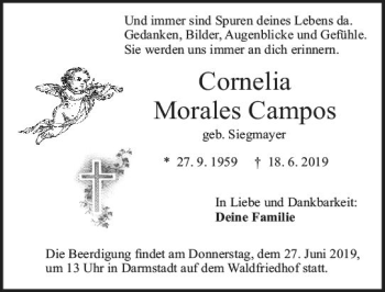 Traueranzeige von Cornelia Morales Campos von vrm-trauer