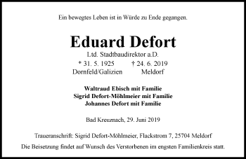 Traueranzeige von Eduard Defort von vrm-trauer