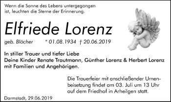 Traueranzeige von Elfriede Lorenz von vrm-trauer