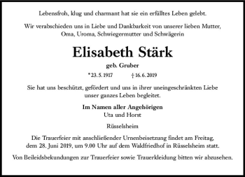 Traueranzeige von Elisabeth Stärk von vrm-trauer