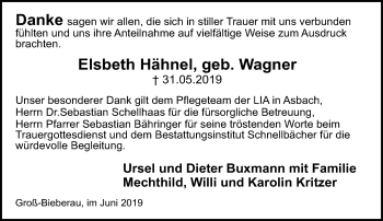 Traueranzeige von Elsbeth Hähnel von vrm-trauer