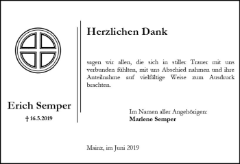 Traueranzeige von Erich Semper von vrm-trauer