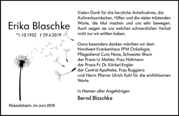 Traueranzeige von Erika Blaschke von vrm-trauer