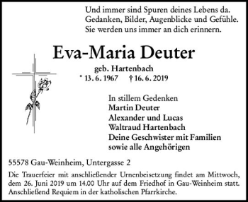 Traueranzeige von Eva-Maria Deuter von vrm-trauer