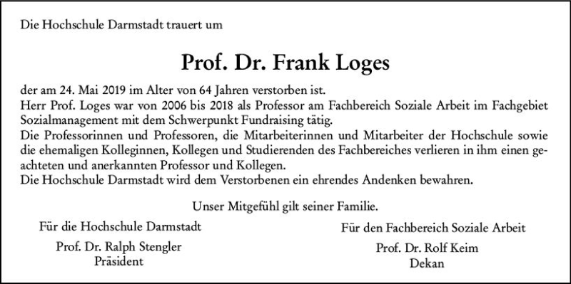  Traueranzeige für Frank Loges vom 08.06.2019 aus vrm-trauer