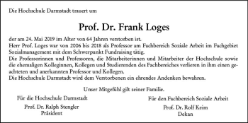 Traueranzeige von Frank Loges von vrm-trauer
