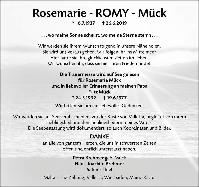  Traueranzeige für Fritz Mück vom 29.06.2019 aus vrm-trauer