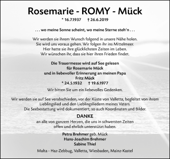 Traueranzeige von Fritz Mück von vrm-trauer