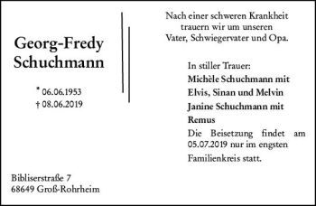 Traueranzeige von Geoerg-Fredy Schuchmann von vrm-trauer