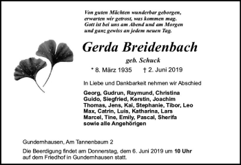 Traueranzeige von Gerda Breidenbach von vrm-trauer