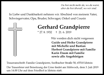Traueranzeige von Gerhard Grandpierre von vrm-trauer