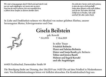 Traueranzeige von Gisela Beilstein von vrm-trauer