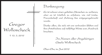 Traueranzeige von Gregor Wolloscheck von vrm-trauer