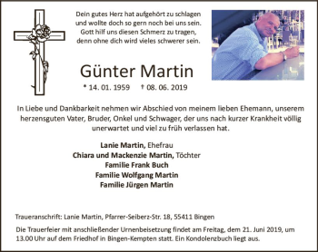 Traueranzeige von Günter Martin von vrm-trauer