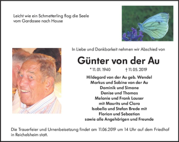 Traueranzeige von Günter von der Au von vrm-trauer
