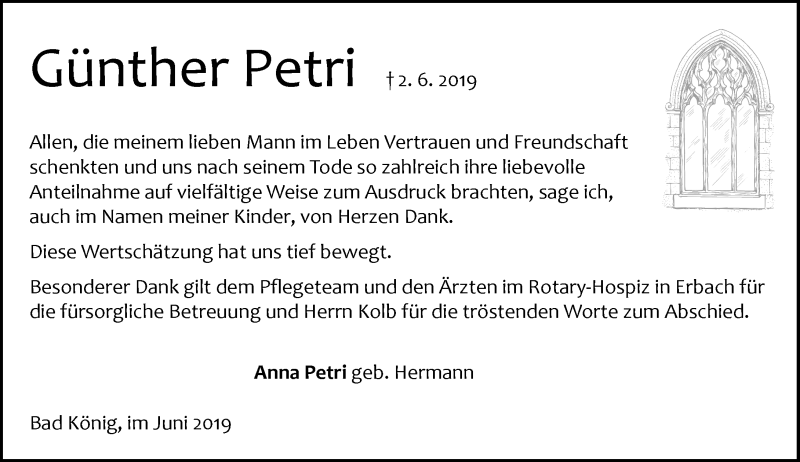  Traueranzeige für Günther Petri vom 29.06.2019 aus vrm-trauer
