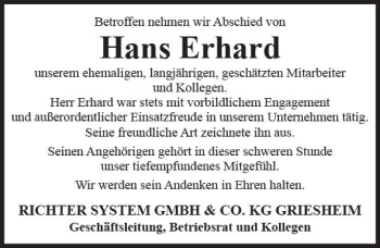 Traueranzeige von Hans Erhard von vrm-trauer