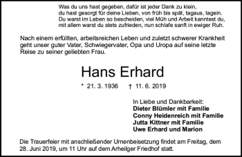 Traueranzeige von Hans Erhard von vrm-trauer