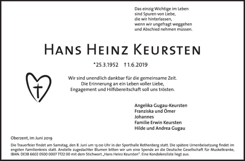  Traueranzeige für Hans Heinz Keursten vom 06.06.2019 aus vrm-trauer