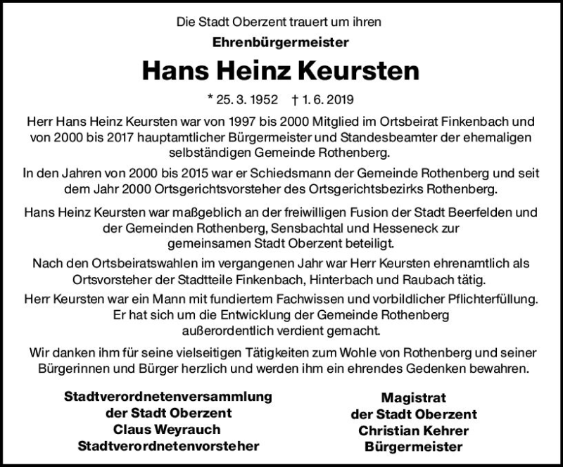  Traueranzeige für Hans Heinz Keursten vom 08.06.2019 aus vrm-trauer