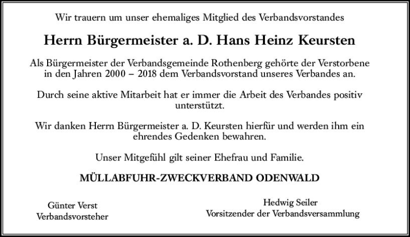  Traueranzeige für Hans Heinz Keursten vom 07.06.2019 aus vrm-trauer