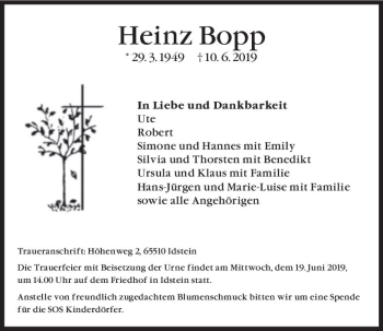 Traueranzeige von Heinz Bopp von vrm-trauer