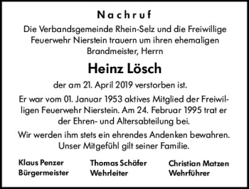 Traueranzeige von Heinz Lösch von vrm-trauer