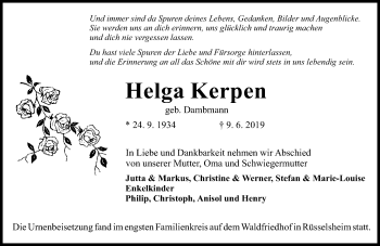 Traueranzeige von Helga Kerpen von vrm-trauer