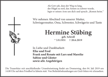 Traueranzeige von Hermine Stübing von vrm-trauer