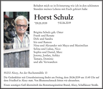 Traueranzeige von Horst Schulz von vrm-trauer