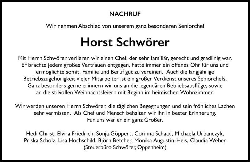  Traueranzeige für Horst Schwörer vom 29.06.2019 aus vrm-trauer