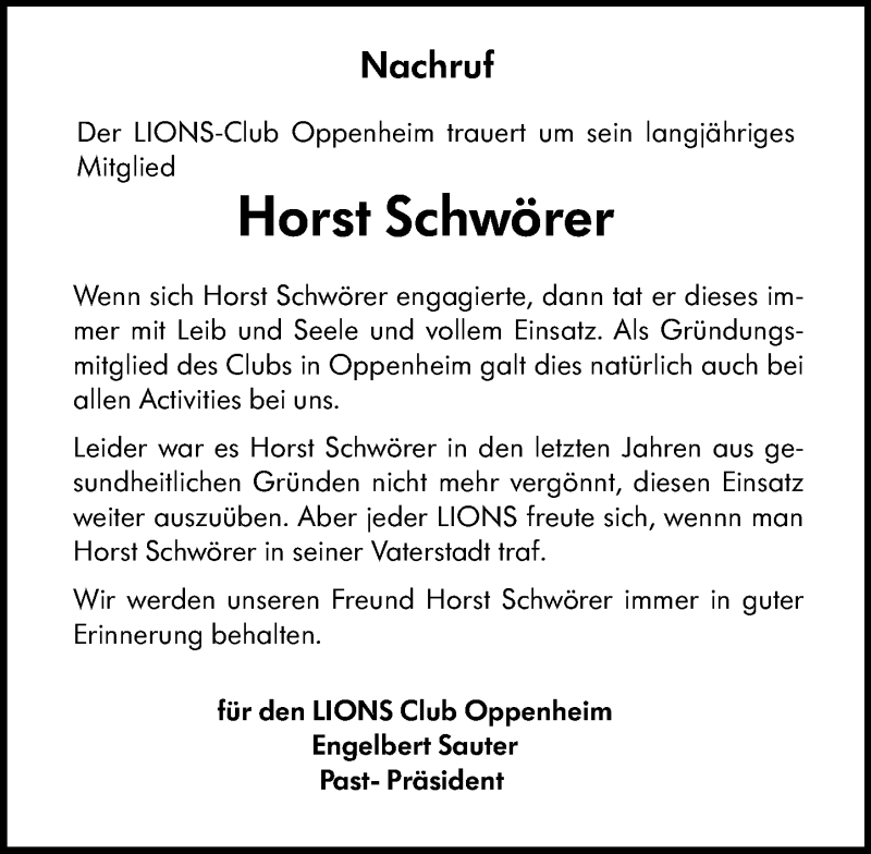  Traueranzeige für Horst Schwörer vom 29.06.2019 aus vrm-trauer
