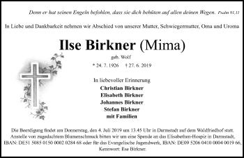 Traueranzeige von Ilse Birkner von vrm-trauer
