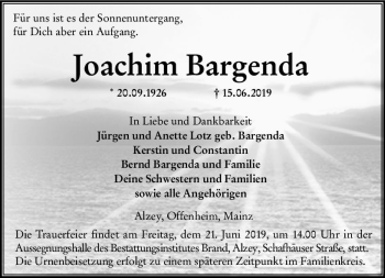 Traueranzeige von Joachim Bargenda von vrm-trauer