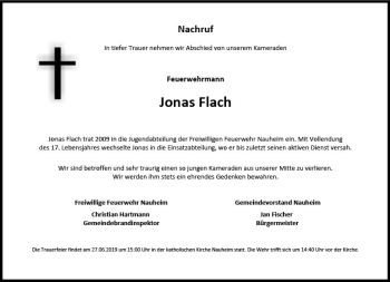 Traueranzeige von Jonas Flach von vrm-trauer