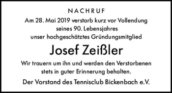 Traueranzeige von Josef Zeißler von vrm-trauer