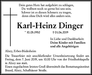 Traueranzeige von Karl-Heinz Dinger von vrm-trauer