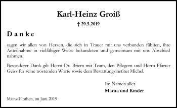 Traueranzeige von Karl-Heinz Groiß von vrm-trauer