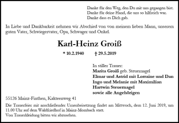 Traueranzeige von Karl-Heinz Groiß von vrm-trauer