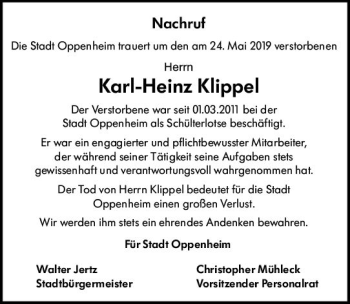 Traueranzeige von Karl-Heinz Klippel von vrm-trauer