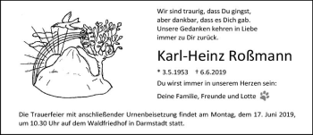 Traueranzeige von Karl-Heinz Roßmann von vrm-trauer