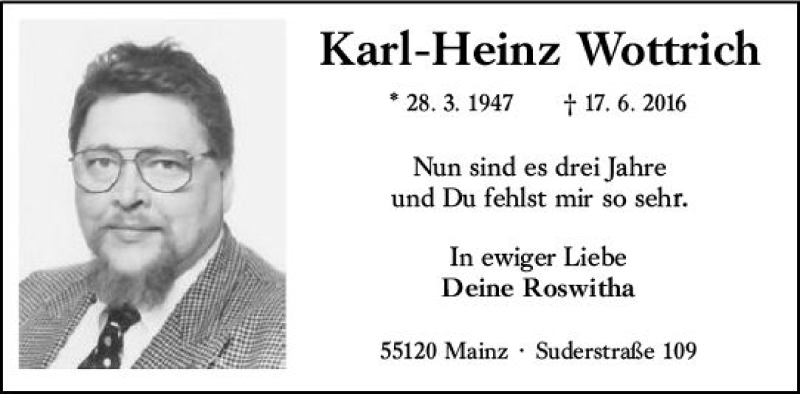  Traueranzeige für Karl-Heinz Wottrich vom 15.06.2019 aus vrm-trauer