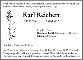 Traueranzeige von Karl Reichert von vrm-trauer