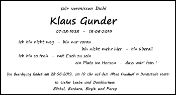 Traueranzeige von Klaus Gunder von vrm-trauer