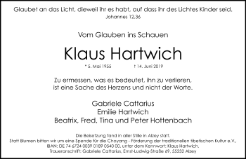 Traueranzeige von Klaus Hartwich von vrm-trauer