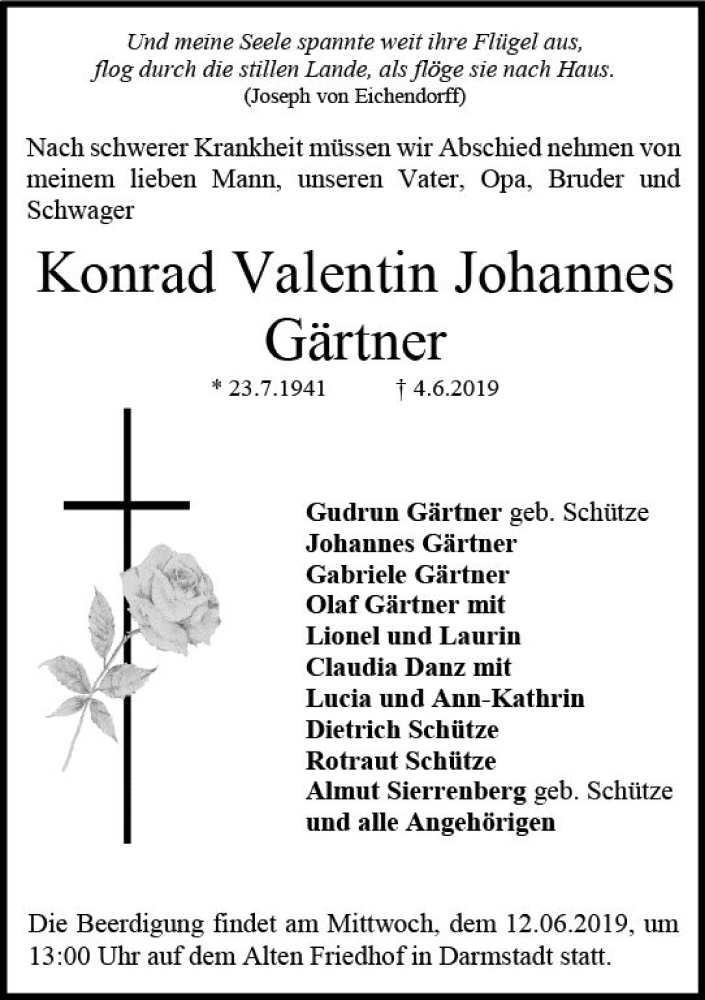  Traueranzeige für Konrad Valentin Gärtner vom 08.06.2019 aus vrm-trauer