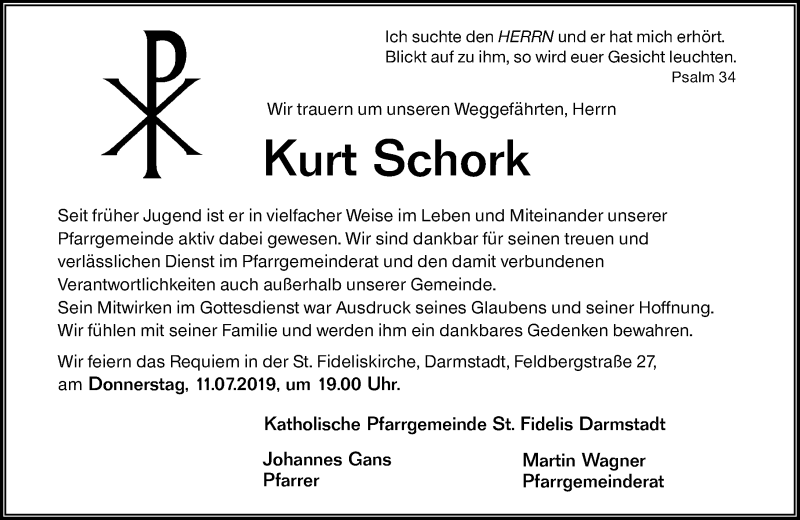  Traueranzeige für Kurt Schork vom 29.06.2019 aus vrm-trauer