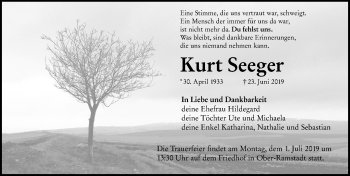 Traueranzeige von Kurt Seeger von vrm-trauer